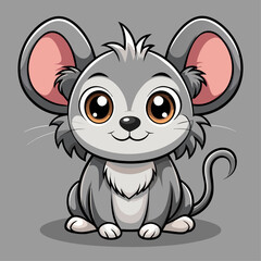 Cute Cartoon Mouse with Big Eyes, Gray Fur and White Belly, Kawaii Character, Playful Digital Art