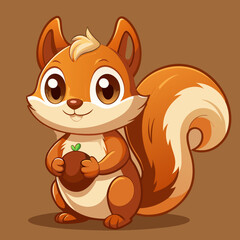 Cute Cartoon Squirrel Holding Acorn in Chibi Style, Adorable Woodland Creature, Digital Illustration