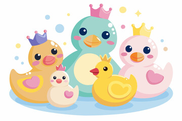 Cute Cartoon Teddy Bears with Red Bow Ties and Striped Ball, Kawaii Style, Playful Family Portrait, Nursery Decor