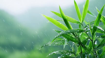 Close Up of Rain Soaked Bamboo Leaves