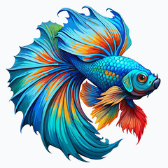 Obraz premium Vibrant Betta Fish Flowing Fins Turquoise Blue Scales Orange Red Accents Fantasy Aquatic Creature