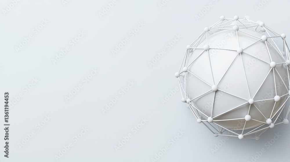 Poster a white sphere with an intricate geometric pattern, modern and abstract design