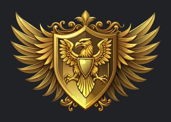 Obraz premium Golden Heraldic Eagle with Ornate Shield Emblem in Renaissance Style