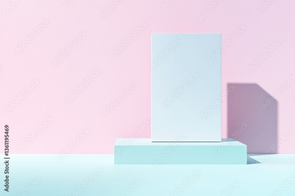 Poster elegant minimalistic mockup showcasing premium product on solid pastel background with ample copy sp