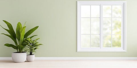 Two potted plants next to a window in a room