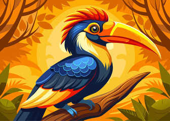 Fototapeta premium Colorful Hornbill Bird Geometric Art with Vibrant Background
