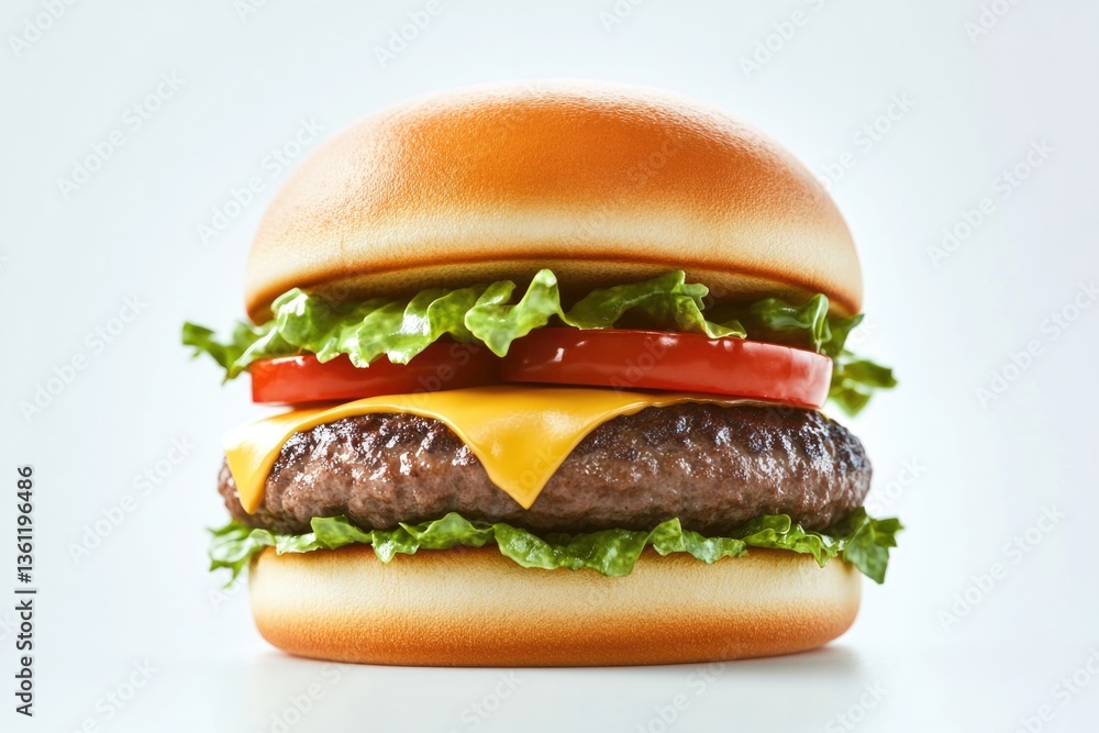 Aufkleber 3d cheeseburger model with lettuce tomato and cheese displayed on contrasting simple background