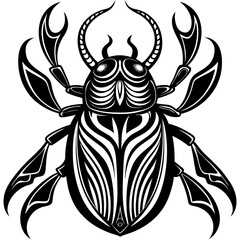 Ancient Egyptian Scarab Beetle with Intricate Black and White Illustration