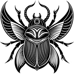 Ancient Egyptian Scarab Beetle with Intricate Black and White Illustration