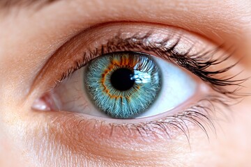 Close-up view of a vibrant blue eye showcasing intricate details and color variations during bright daylight