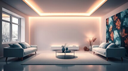 Modern Living Room Interior with Comfortable Sofa and Artistic Design