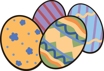 Easter eggs in many colors and patterns clip art