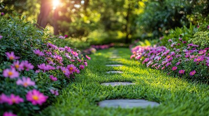 A lush, vibrant garden filled with colorful flowers and greenery, radiating tranquility and offering a peaceful escape from the stresses of daily life
