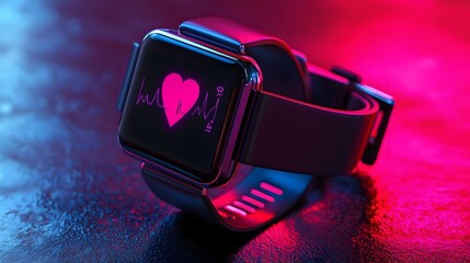 Smartwatch with Heart Rate and Step Count Display in Modern Tech Style
