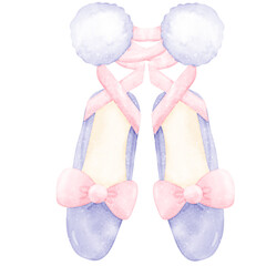 Ballet slippers with bow watercolor hand draw © Saltyarts design