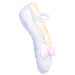 Ballet slippers with bow watercolor hand draw