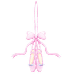 Ballet slippers with bow watercolor hand draw
