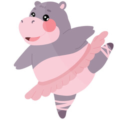 Cute Hippo Ballerina in Pink Tutu - Cartoon Dance Illustration