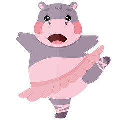 Cute Hippo Ballerina in Pink Tutu - Cartoon Dance Illustration