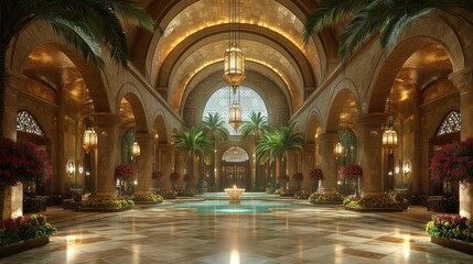 Fototapeta premium Luxurious Grand Hotel Lobby: Opulent Interior Design