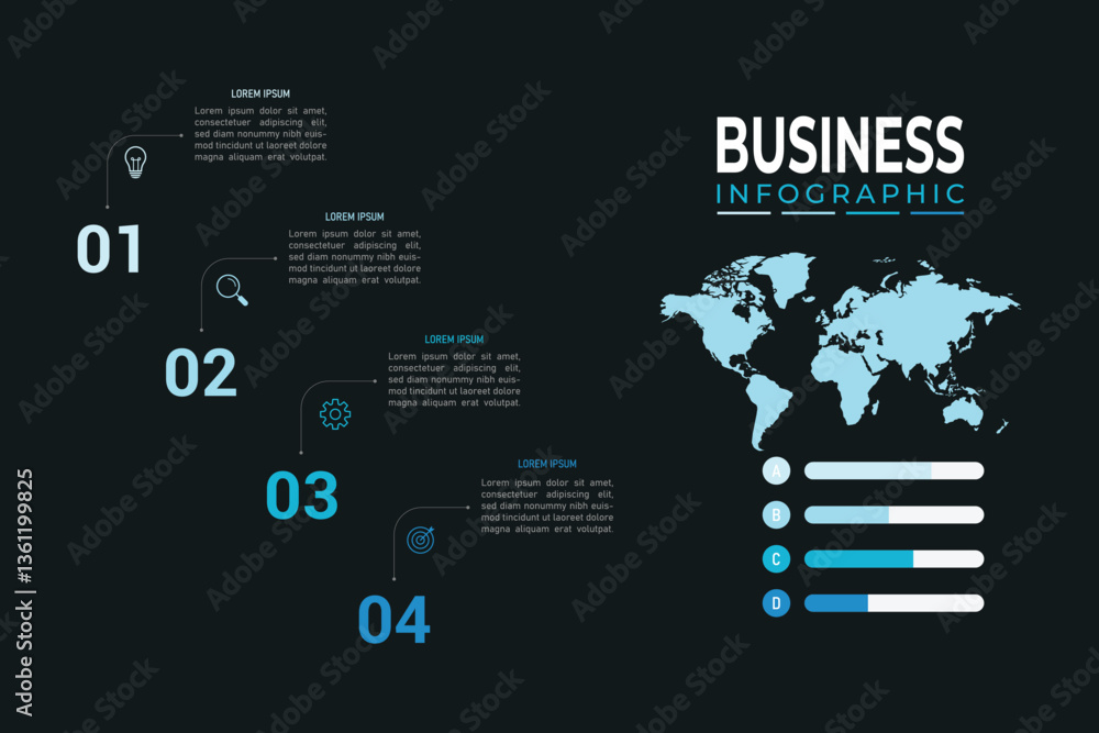 Aufkleber infographic template for presentations and features data visualization includes a process chart with