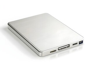 Modern Slim External Hard Drive on White Background Digital Storage Concept