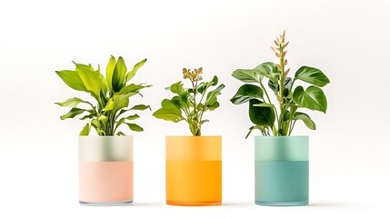 Three Houseplants in Pastel-Colored Pots: A Bright Indoor Scene AI Generated