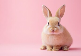 Obraz premium Adorable Fluffy Brown Bunny on Pink Background