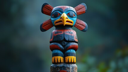 A Native American totem pole with animal spirits showcasing vibrant colors and intricate designs is a powerful symbol of cultural heritage