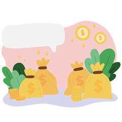 Cartoon Financial Growth - Money Bags Investment Illustration