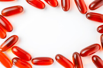 Fish oil capsules with omega 3, omega 9, vitamin D, vitamin E, Cod liver oil, evening primrose oil, borage