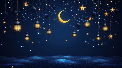 Ramadan Night: Celestial Celebration with Golden Lanterns