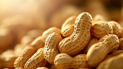 Close Up of a Pile of Brown Peanuts with Warm Golden Lighting