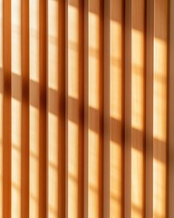 A close-up of wooden slats casting shadows, showcasing a warm texture and natural light interplay.