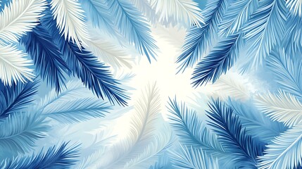 Winter's Embrace: A Digital Painting of Frosty Blue and White Branches AI Generated