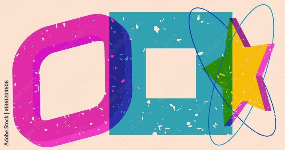 Aufkleber colorful geometric shapes animation. object in trendy riso graph design. geometry elements abstract 