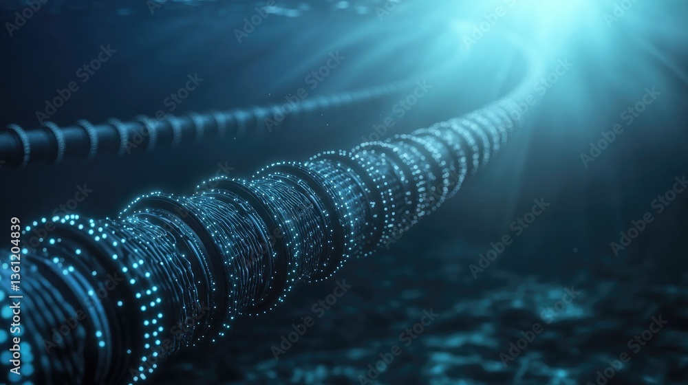 Poster a digital network concept showing earth connected by fiber optic cables below the ocean, symbolizing