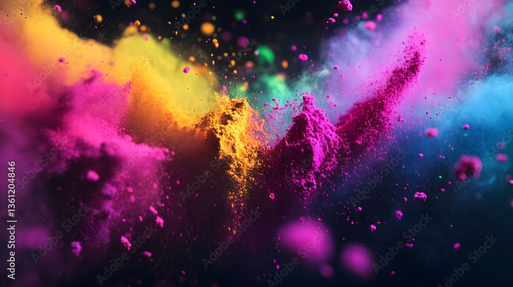 Poster vibrant explosion of colorful powder, creating a dynamic and artistic abstract image. perfect for ba