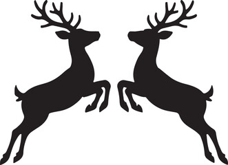 Fototapeta premium Deer Jumping Silhouette with Antlers Wildlife Vector Art