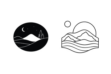 Minimalist Landscape Logos Night and Day Mountain Scenery