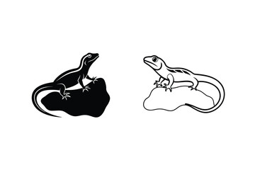 Lizard Silhouettes Black, White, Reptile, Rock, Design, Icon, Graphics, Illustration, Animal, Artwork