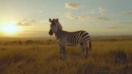 Naklejka premium Zebra at Sunset in African Savanna