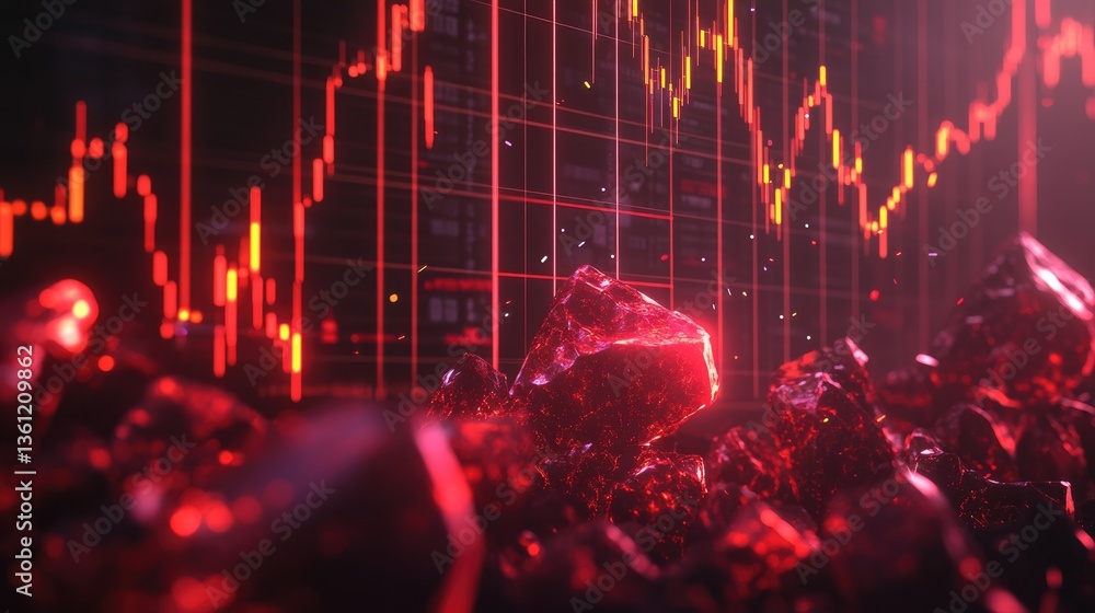 Poster red rocks descending upon digital financial charts, creating a visual metaphor for market downturns 