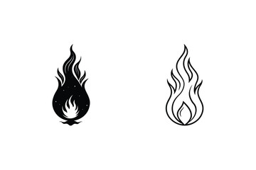 Two stylized flame designs, minimalist black and white vector graphics