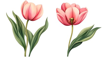 Fototapeta premium Soft Pink Tulips: Botanical Digital Painting Illustration AI Generated