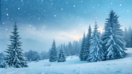 Obraz premium Winter wonderland snowfall serene forest landscape photography tranquil nature wide angle seasonal beauty