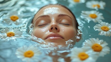 A serene spa environment with a person receiving a relaxing facial massage surrounded by tranquil water The soothing atmosphere promotes peace and rejuvenation