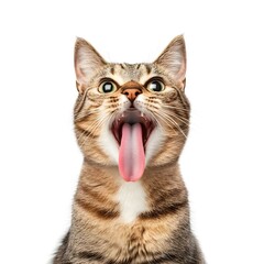 Fototapeta premium Comical Feline Sticking Out Tongue on Clean White Studio Background