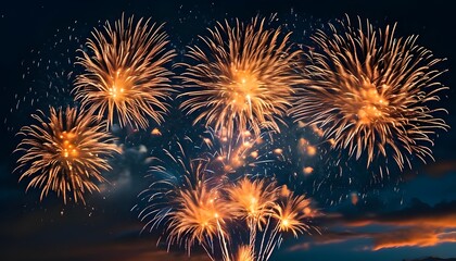Obraz premium Fireworks display celebrating new year urban skyline visual spectacle nighttime captivating viewpoint joyful celebration