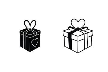 Gift Box Icons Black, White, Heart, Ribbon, Present